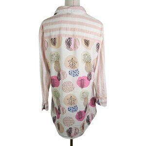 Shana Large Pink White Striped Long Sleeve Button Shirt Printed Back Artsy